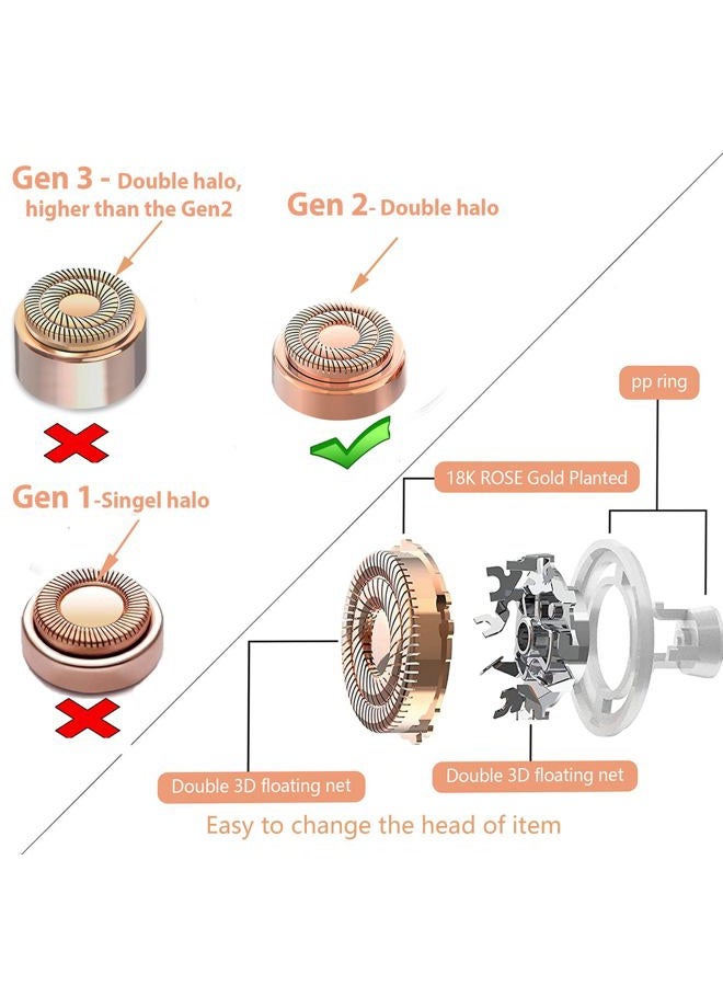 gurelax Replacement Heads for Flawless Facial Hair Remover, Gen 2 Replacement Blades Compatible with Finishing Touch Flawless Hair Removal, 18K Gold Painless Razor Head for Women（6 Pack） - Image 2