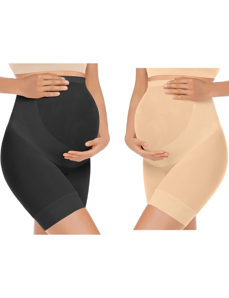 KIM S Maternity Clothes Maternity Dress Summer Maternity Shapewear Underwear for Dresses Maternity Shorts Over Belly Maternity Underwear Over the Bump Pregnancy Underwear for Women (Nude+Black S) - Image 1