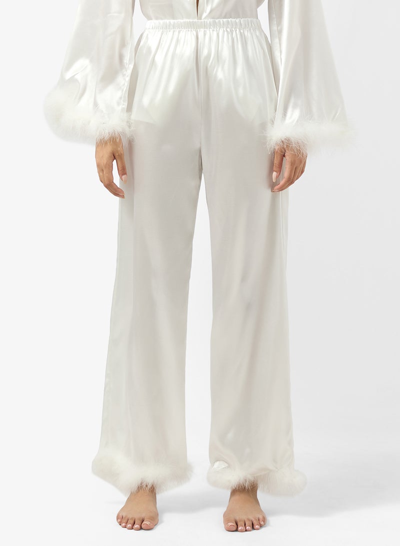 Ginger Satin Button Up Pyjama Set with Feather Detail - Image 4