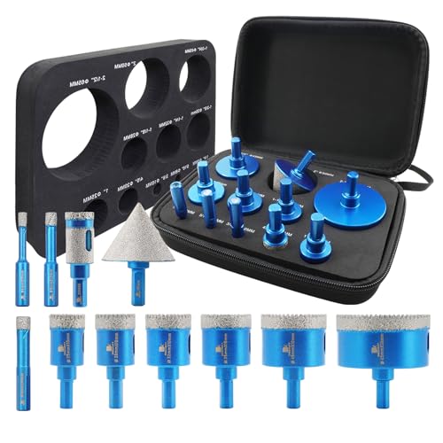 BRSCHNITT Tile Hole Saw Kit Diamond BRSCHNITT 11pcs Diamond Core Drill Bit for Porcelain Tile Ceramic Marble Granite Drilling Triangle Shank - Image 1