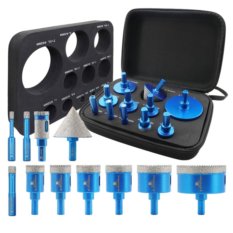 BRSCHNITT Tile Hole Saw Kit Diamond BRSCHNITT 11pcs Diamond Core Drill Bit for Porcelain Tile Ceramic Marble Granite Drilling Triangle Shank - Image 2