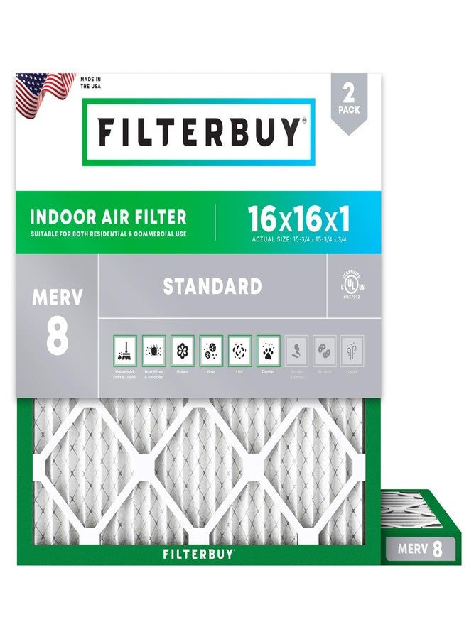 Filterbuy 16x16x1 Air Filter MERV 8 Dust Defense (2-Pack), Pleated HVAC AC Furnace Air Filters Replacement (Actual Size: 15.75 x 15.75 x 0.75 Inches) - Image 1