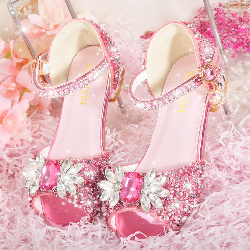 Girl'S Sandals Princess Aisha Shoes Little Girl'S Crystal Shoes With Heel Shoes For Show Rhinestone Children'S High Heels - Image 2