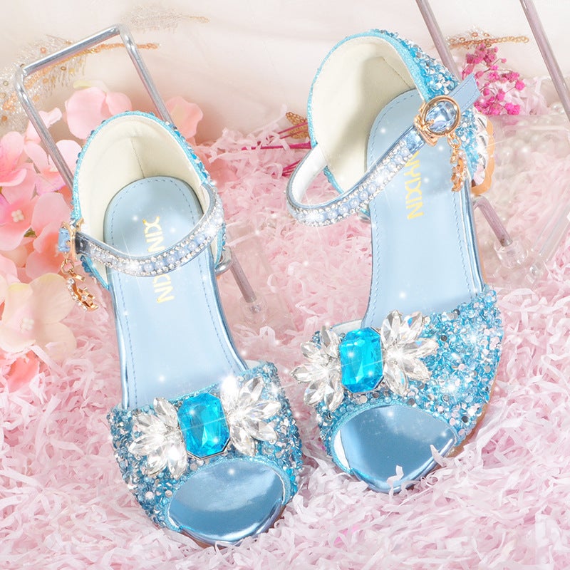 Girl'S Sandals Princess Aisha Shoes Little Girl'S Crystal Shoes With Heel Shoes For Show Rhinestone Children'S High Heels - Image 4