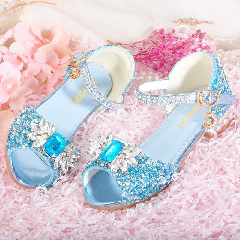 Girl'S Sandals Princess Aisha Shoes Little Girl'S Crystal Shoes With Heel Shoes For Show Rhinestone Children'S High Heels - Image 1