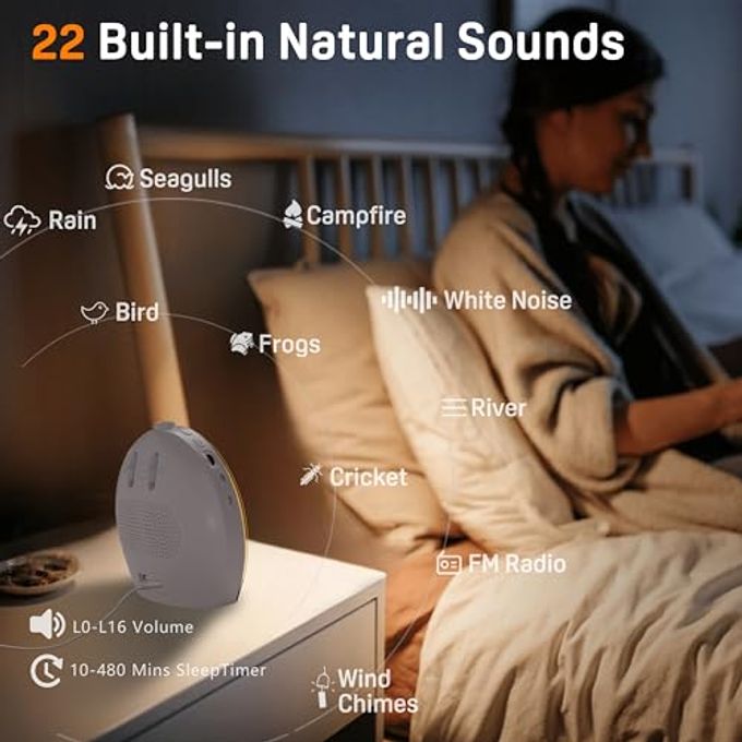 Jall Wake Up Light Sunrise Alarm Clock for Kids, Heavy Sleepers, Bedroom, White Noise Sound Machine with 5W Stereo Bluetooth Speaker, 25 Natural Sounds, Dual Alarms, 17 Color Night Lights, Ideal for Gift - Image 3