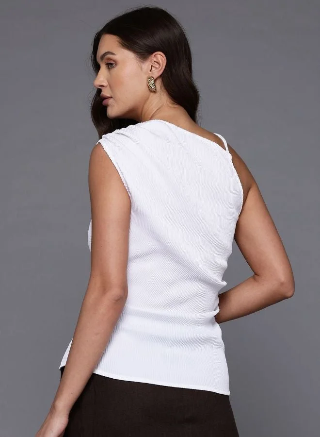 Freehand  Women Regular Fit Textured Asymmetric Neck Sleeveless One Shoulder Top  | Best Price UAE