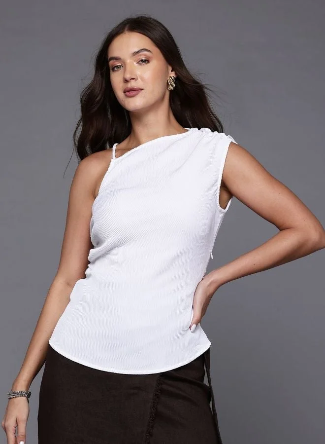 Freehand  Women Regular Fit Textured Asymmetric Neck Sleeveless One Shoulder Top  | Best Price UAE