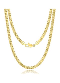 Eterjew Italian 4mm Solid 18k Gold Over 925 Sterling Silver Chain Necklace for Men Women, Diamond Cut Cuban Link Chain for Men, Sturdy & Shiny & Not Easy to Fade & Comfortable 16 18 20 22 24 26 Inch