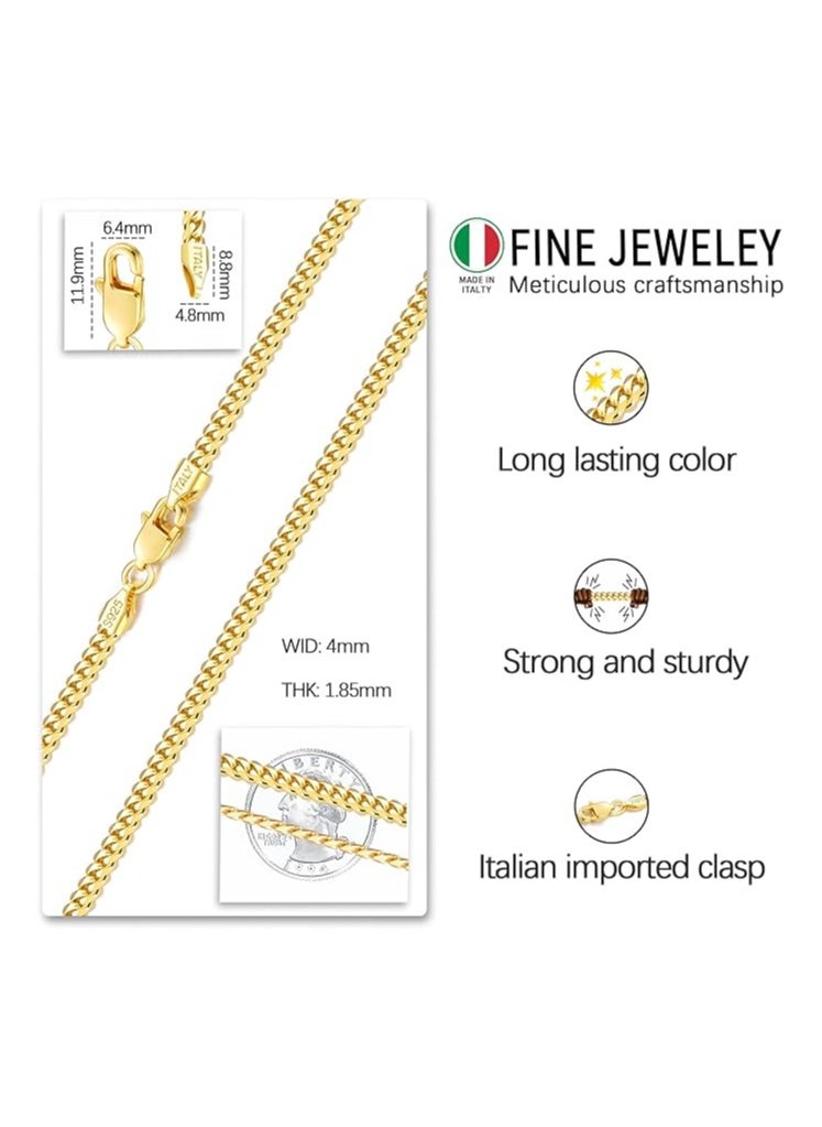 Generic - Eterjew Italian 4mm Solid 18k Gold Over 925 Sterling Silver Chain Necklace for Men Women, Diamond Cut Cuban Link Chain for Men, Sturdy & Shiny & Not Easy to Fade & Comfortable 16 18 20 22 24 26 Inch - Image 1