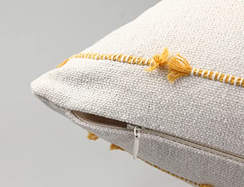 NUYECY Set of 2 Boho Throw Pillow Covers 16x16,Beige Yellow Neutral Couch Pillow Case with Tassel Fringe Decorative，Modern Accent Farmhouse Cushion Covers for Sofa Couch Bed Living Room - Image 4
