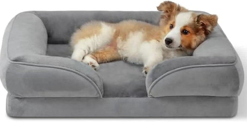 Medium Dog Couch Beds - Washable Orthopedic Dog Beds and Couch with Removable Flannel Zipper Cover (Brown M: 72 * 57 * 18cm/28 * 22.4 * 7inch) (Gray L: 90 * 63 * 18cm/35.4 * 24.8 * 7inch) - Image 1