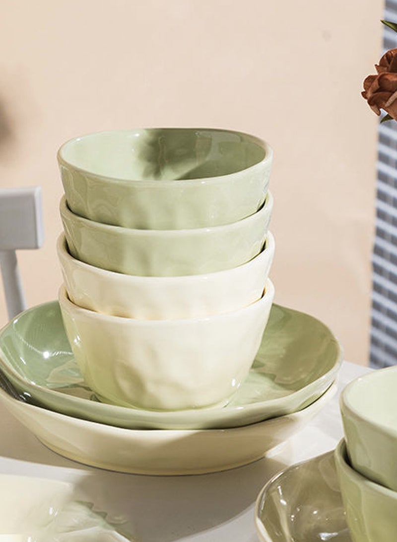 16 - Piece Aesthetic Ceramic Dinnerware Set, Green & White Two - Tone, 4 Bowls + 4 Plates + 4 Spoons + 4 Chopsticks, Pastel Tableware For 4 - Person Home Dining - Image 5