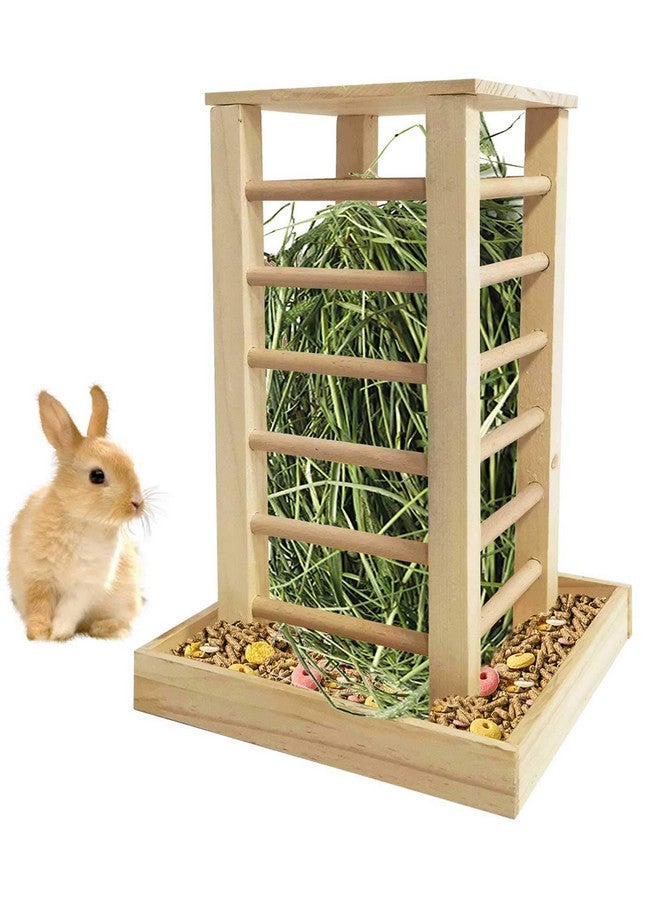 كاثسون وحدة تغذية قش خشبية من كاثسون، رف تغذية طعام أقل هدرًا للأرانب، وحدة تغذية ذاتية للحيوانات الأليفة، حامل عشب، ملحقات قفص الحيوانات الصغيرة للأرانب والشنشيلة وخنزير غينيا - Image 1