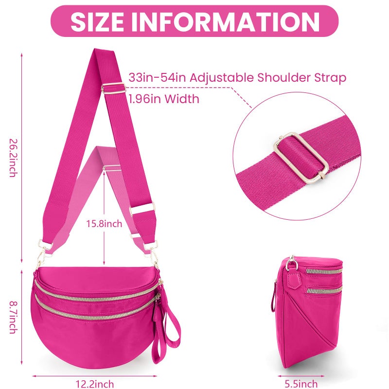 Lushandy Bum Bag Women's Checkered Crossbody Bag Nylon Cross Body Bags Plaid Mom Everyday Purse for Travel (Pure Hot Pink) - Image 3
