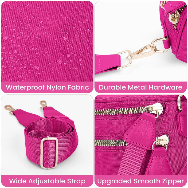 Lushandy Bum Bag Women's Checkered Crossbody Bag Nylon Cross Body Bags Plaid Mom Everyday Purse for Travel (Pure Hot Pink) - Image 5