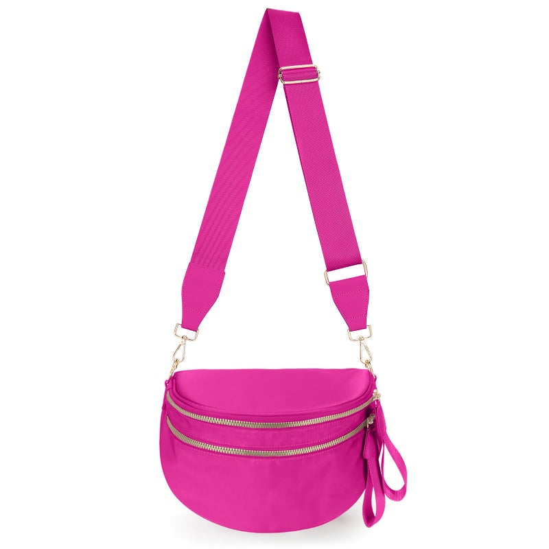 Lushandy Bum Bag Women's Checkered Crossbody Bag Nylon Cross Body Bags Plaid Mom Everyday Purse for Travel (Pure Hot Pink) - Image 1
