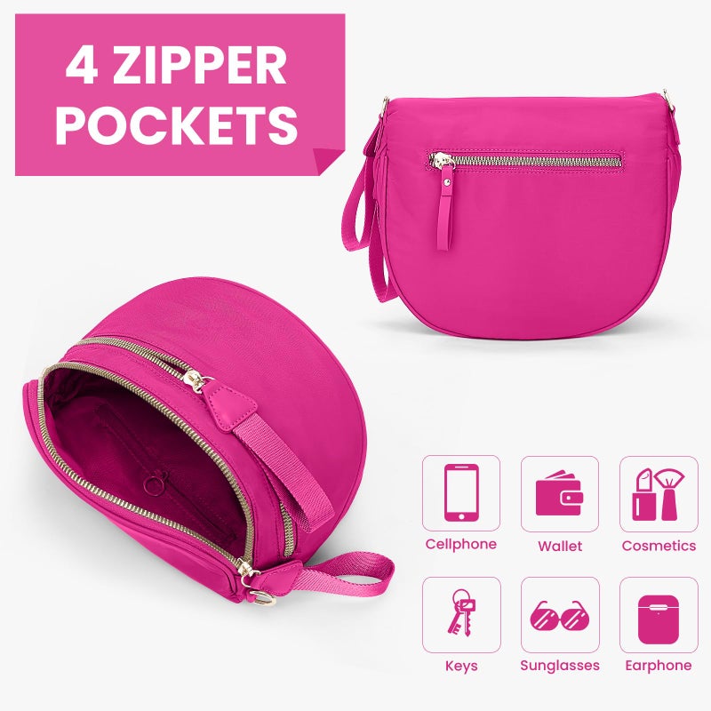 Lushandy Bum Bag Women's Checkered Crossbody Bag Nylon Cross Body Bags Plaid Mom Everyday Purse for Travel (Pure Hot Pink) - Image 4