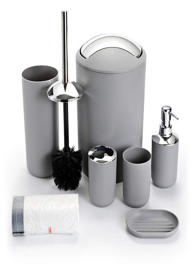 UYCCIMB Bathroom Sets Accessories,Plastic 6 Piece Bathroom Accessory Set Bathroom Trash Can Set with Drawstring Trash Bags,Toothbrush Holder Set,Soap Dispenser,Tooth Mug,Soap Dish,Toilet Brush Holder(Grey) - Image 1