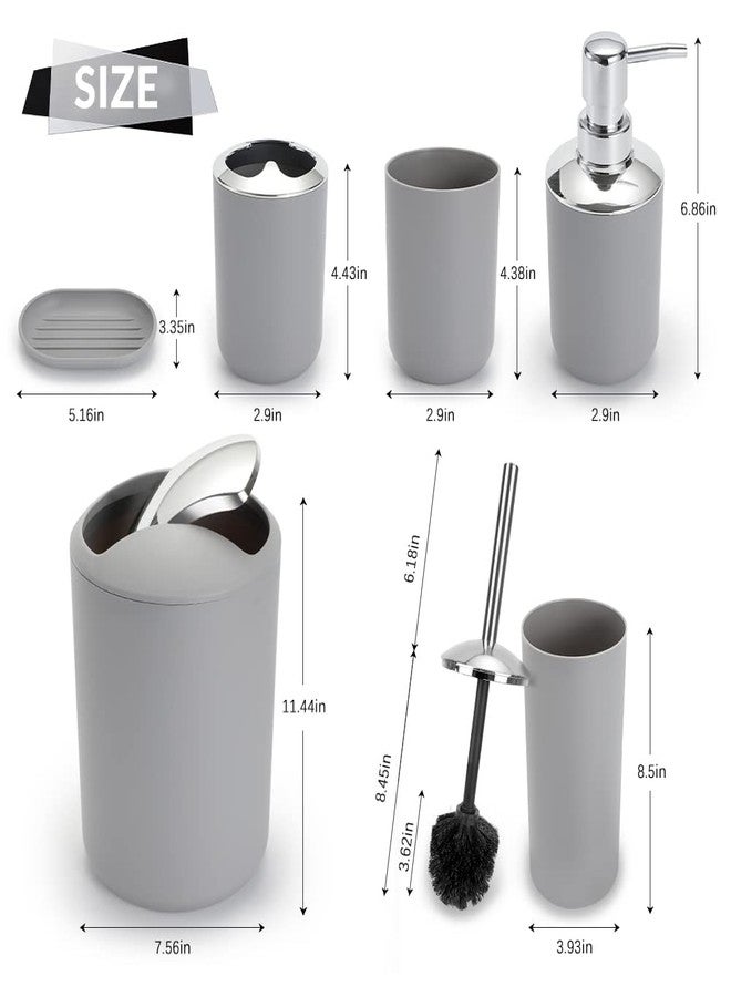 UYCCIMB Bathroom Sets Accessories,Plastic 6 Piece Bathroom Accessory Set Bathroom Trash Can Set with Drawstring Trash Bags,Toothbrush Holder Set,Soap Dispenser,Tooth Mug,Soap Dish,Toilet Brush Holder(Grey) - Image 2