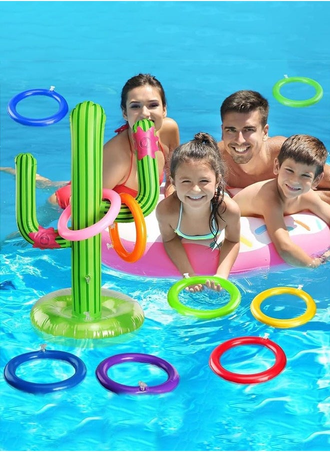 Adventure Lab Fun Inflatable Cactus Ring Toss Game Set, Floating Swimming Pool Ring for Multiplayer Pool Games  - Image 2