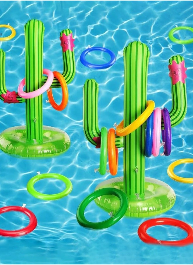 Adventure Lab Fun Inflatable Cactus Ring Toss Game Set, Floating Swimming Pool Ring for Multiplayer Pool Games  - Image 3