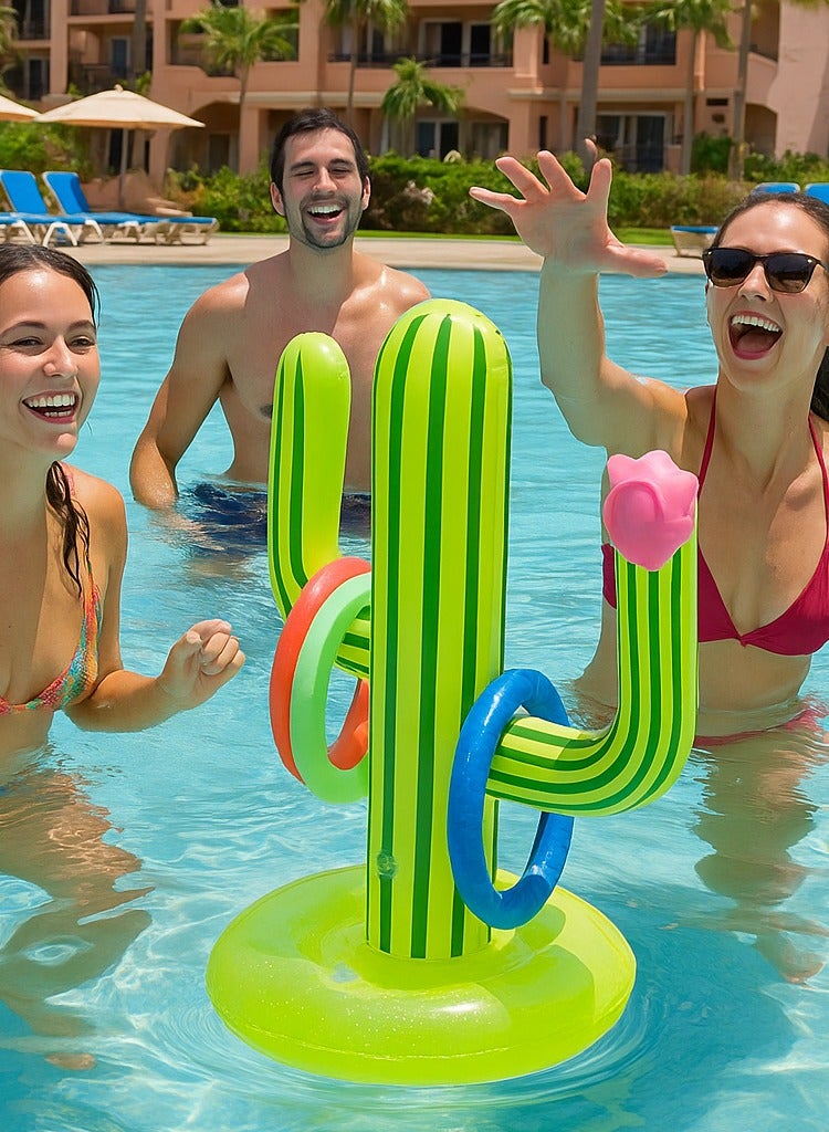 مختبر المغامرة مجموعة ألعاب رمي حلقات الصبار القابلة للنفخ الممتعة، حلقة سباحة عائمة لألعاب حمام السباحة متعددة اللاعبين - Image 5