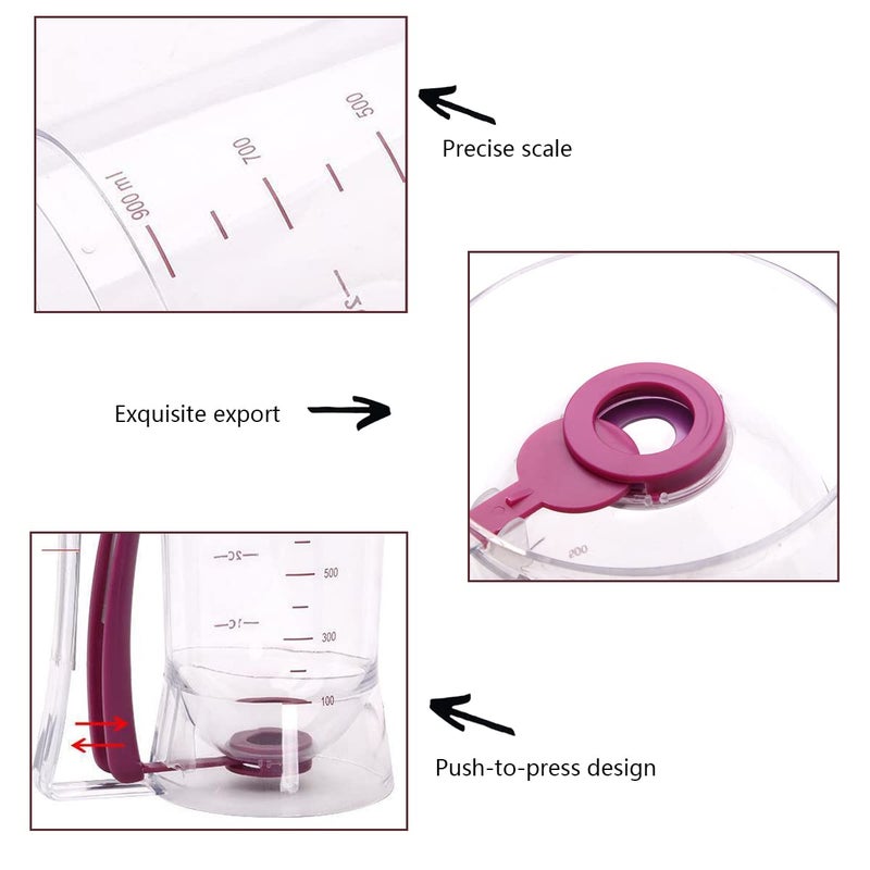 Fnoko Pancake Batter Dispenser, Pancake Dispenser with Measuring Label, Plastic Batter Dispenser with Cleaning Brush for Cupcakes, Waffles, Muffin Mix, or Any Baked Goods - Image 3