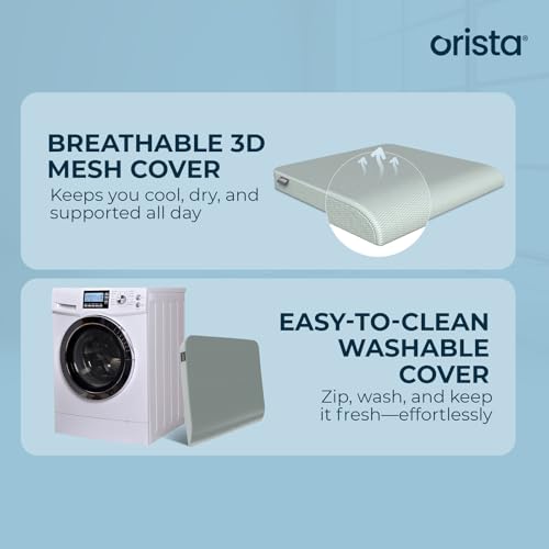 Orista Memory Foam Orthopedic Seat Cushion | 2-Years Warranty | Ergonomic Tailbone & Thigh Support Pillow, Office Chair, Car, Wheelchair – Tailbone | Coccyx | Sciatica Pain Relief | 18 x 17 x 2 Inch - Image 5