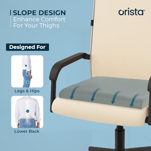 Orista Memory Foam Orthopedic Seat Cushion | 2-Years Warranty | Ergonomic Tailbone & Thigh Support Pillow, Office Chair, Car, Wheelchair – Tailbone | Coccyx | Sciatica Pain Relief | 18 x 17 x 2 Inch - Image 2