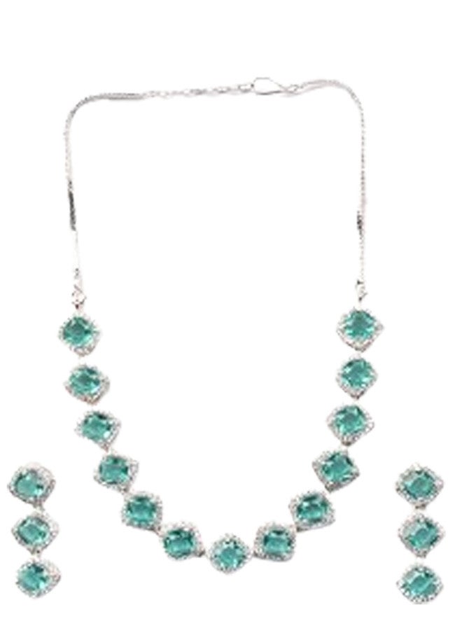 StileAdda Silver-Plated AD-Studded Necklace and Earrings Set - Image 2