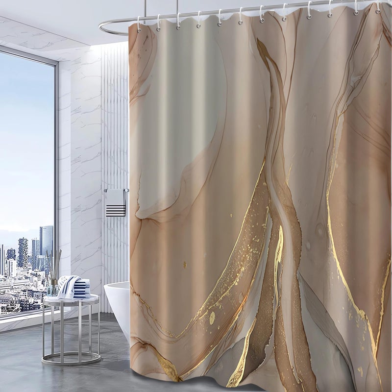 Ruelvth Brown Shower Curtain  Modern Grey and Tan Marble Shower Curtain for Bathroom Aesthetic Ink Texture Waterproof Shower Curtain Set with Hooks  72x84 Inch - Image 2