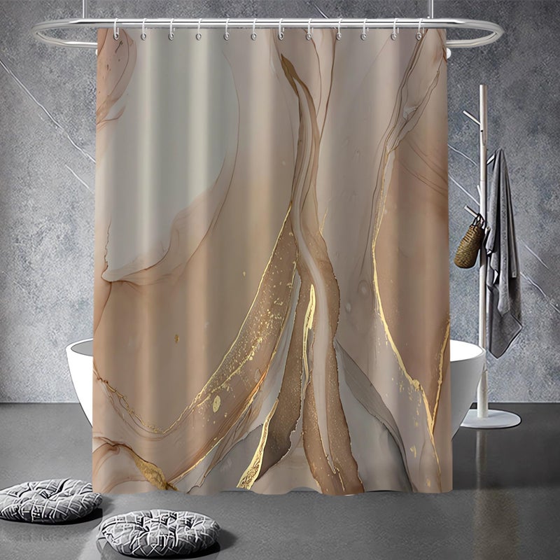 Ruelvth Brown Shower Curtain  Modern Grey and Tan Marble Shower Curtain for Bathroom Aesthetic Ink Texture Waterproof Shower Curtain Set with Hooks  72x84 Inch - Image 1
