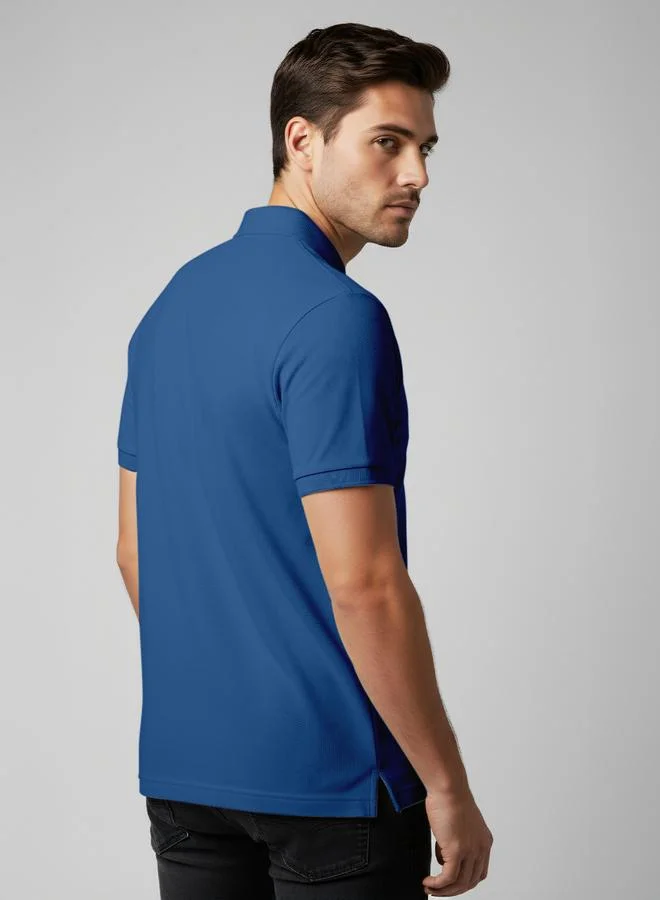FERVORO Men Blue Cotton Polo with Pocket