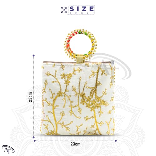AT Ankit Traders Women Potli Bags Pack of 6 | Gifting Potli with Zip & Bangle Handle | Traditional Shagun Return Gifts Potli for Mehandi, Haldi, Baby Shower, Wedding, Sangeet (Embroidered) - Image 3