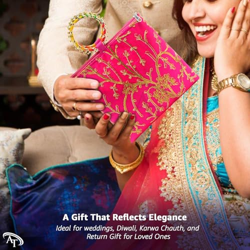 AT Ankit Traders Women Potli Bags Pack of 6 | Gifting Potli with Zip & Bangle Handle | Traditional Shagun Return Gifts Potli for Mehandi, Haldi, Baby Shower, Wedding, Sangeet (Embroidered) - Image 4