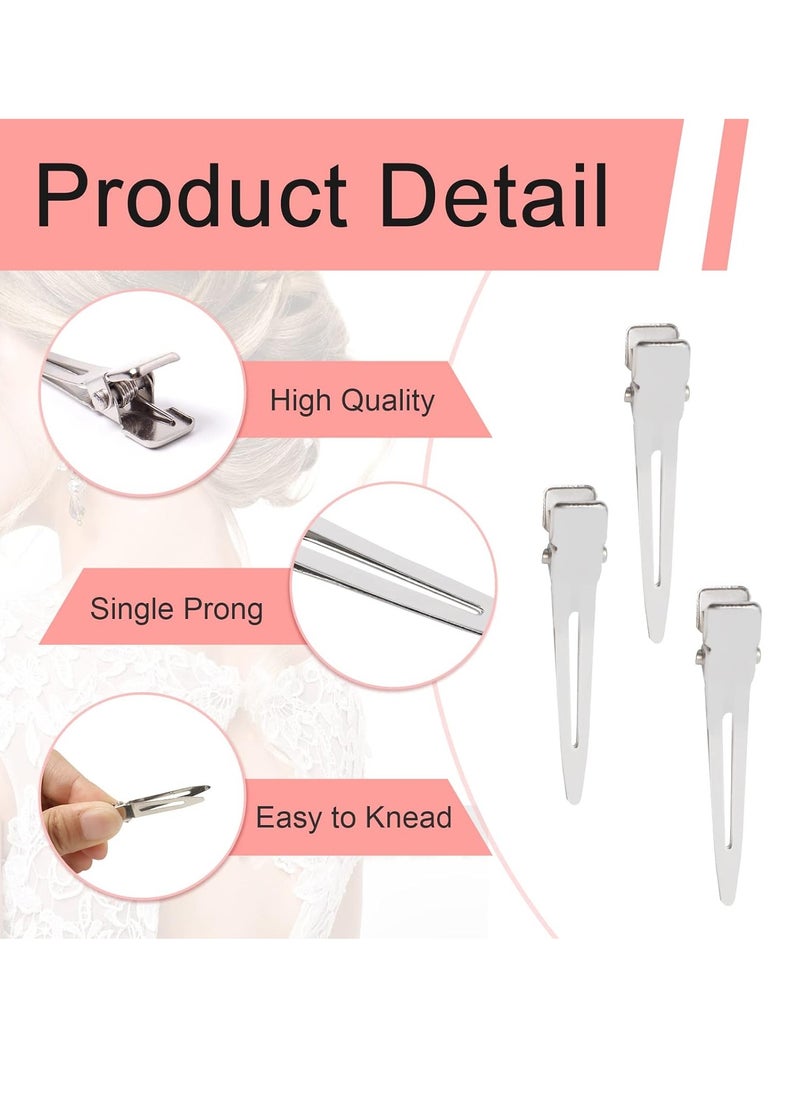 SBYURE 100 Pack 1.77 Inch Single Prong Pin Curl Duckbill Clips,Silver Setting Section Hair Clips Metal Alligator Clips for Hair Extensions  - Image 2