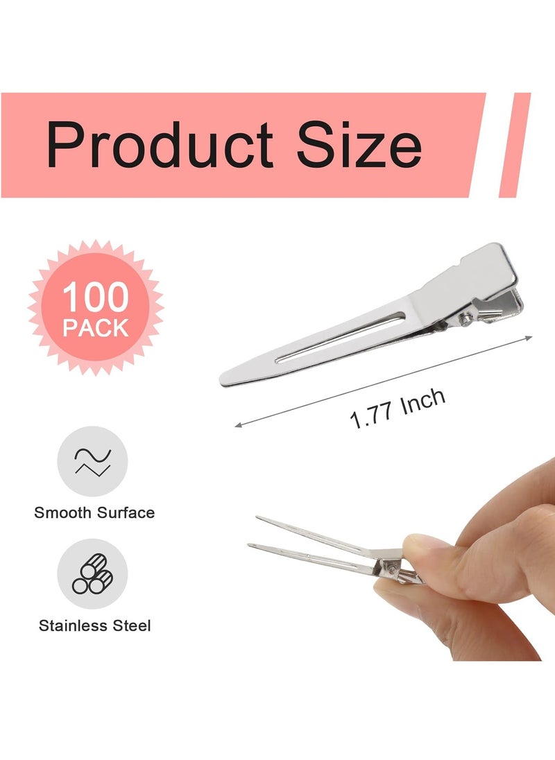 SBYURE 100 Pack 1.77 Inch Single Prong Pin Curl Duckbill Clips,Silver Setting Section Hair Clips Metal Alligator Clips for Hair Extensions  - Image 4
