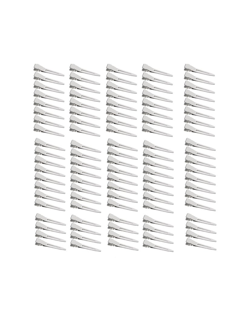 SBYURE 100 Pack 1.77 Inch Single Prong Pin Curl Duckbill Clips,Silver Setting Section Hair Clips Metal Alligator Clips for Hair Extensions  - Image 1