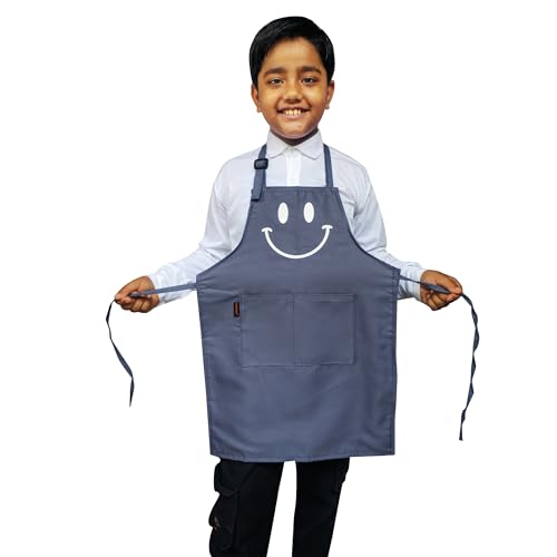 Switchon Polyester Waterproof Adjustable Kids Multi purpose Cooking Apron with a chef cap School Apron - Proudly made in india (Grey, 6Yrs to 11 Yrs) - Image 2
