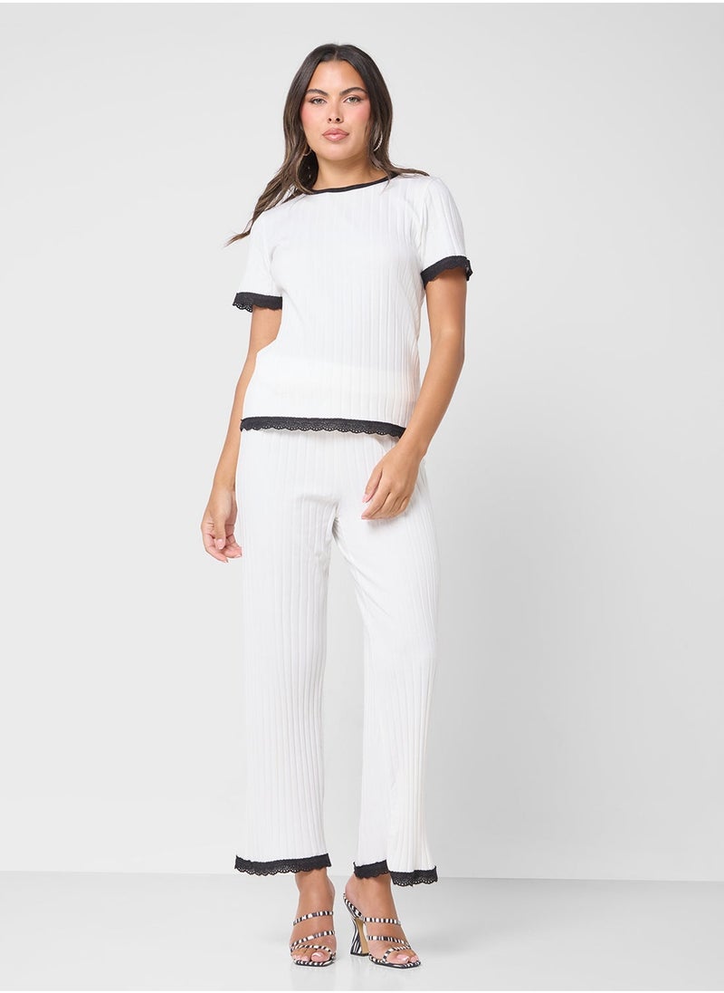 Ginger Ribbed T-Shirt & Pant Coord Set With Contrast Trims  - Image 1