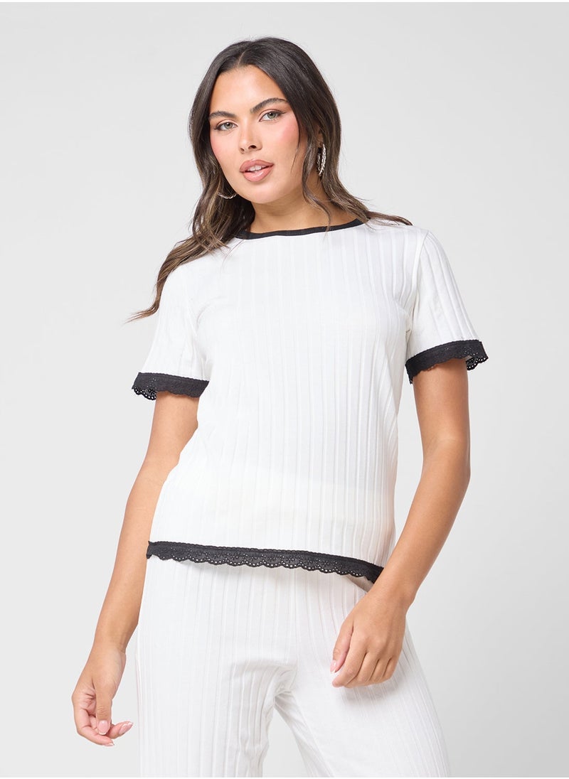 Ginger Ribbed T-Shirt & Pant Coord Set With Contrast Trims  - Image 3