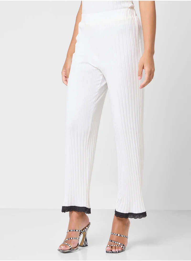 Ginger Ribbed T-Shirt & Pant Coord Set With Contrast Trims