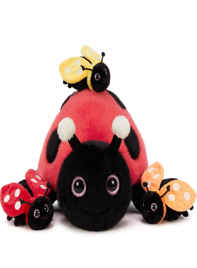 ماوجولان 4 قطع من حيوانات الدعسوقة المحشوة، وسادة ألعاب قطيفة على شكل أم الدعسوقة كاواي مع 3 دمى خنفساء صغيرة هدية لمحبي الحشرات، ديكورات، هدايا الحفلات، حفلات استقبال المولود، تصميم متوهج في الظلام - Image 5