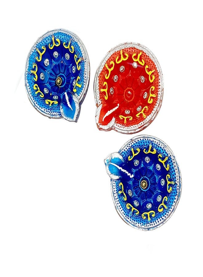 مجموعة من 6 مصابيح ديوالي بتصميم تقليدي. تُستخدم هذه المصابيح الملونة في احتفالات ديوالي منذ قرون. مصابيح طينية ملونة خاصة بعيد ديوالي، تُعدّ زينة مثالية لغرفة الصلاة في المعبد ولجميع الأعياد مثل ديوالي. - Image 4