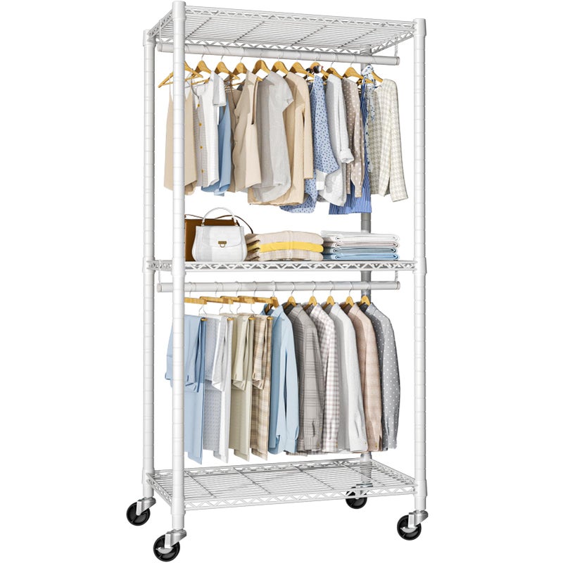FUTASSI P1 Medium Heavy-Duty Portable Closet, 30" W x 14" D x 76" H, Metal Rolling Clothing Rack, White - Image 1