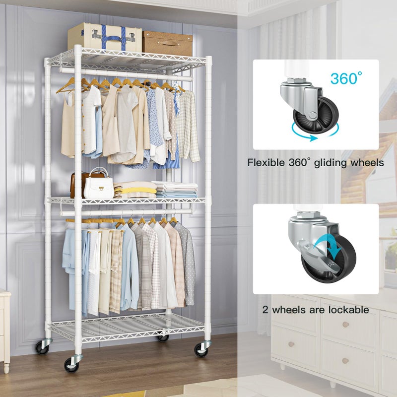 FUTASSI P1 Medium Heavy-Duty Portable Closet, 30" W x 14" D x 76" H, Metal Rolling Clothing Rack, White - Image 4