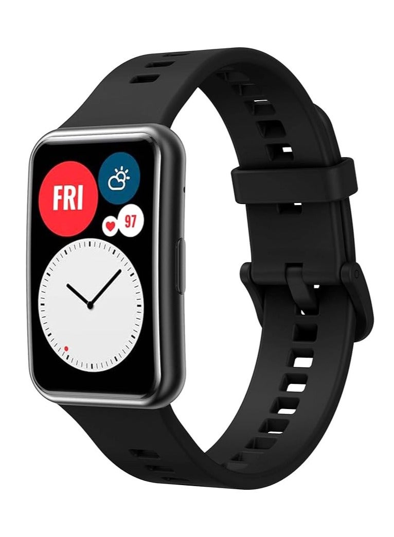 Silicone Band For Huawei Watch Fit. Strap Watch Band For Huawei Watch Fit Wristband Replace Bracelet (Black) - Image 1