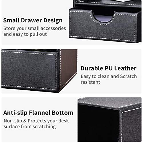 KINGFOM Pu Leather Desk Organizer Pen Pencil Holder Office Supplies Caddy Storage Box 6 Compartments with Drawer Black - Image 3