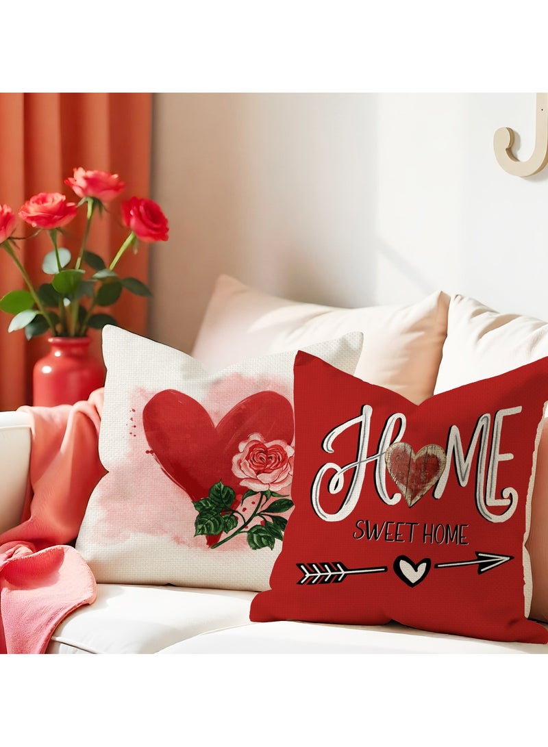 4 Pack Romantic Heart Letter Printed Pillow Covers 45*45cm Linen Sofa Cushion Covers Home Decor Only Covers - Image 3